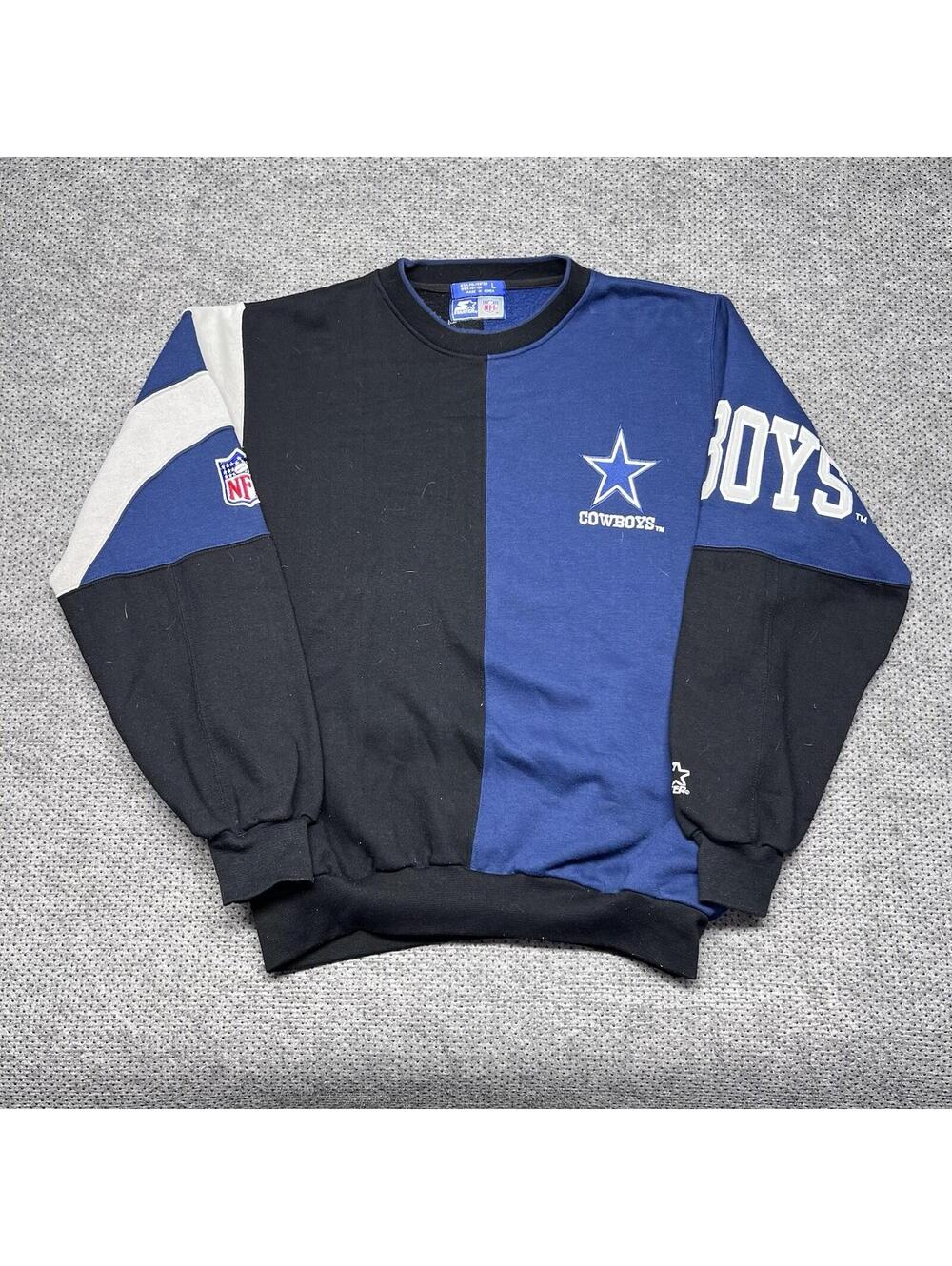 Vintage 90S Starter Dallas Cowboys Sweatshirt Large RARE MENS NAVY BLACK